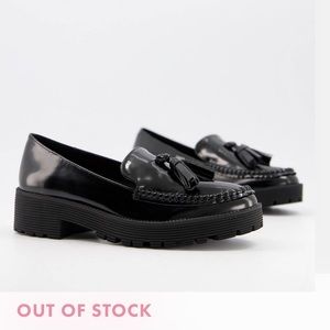 asos black faux leather loafers